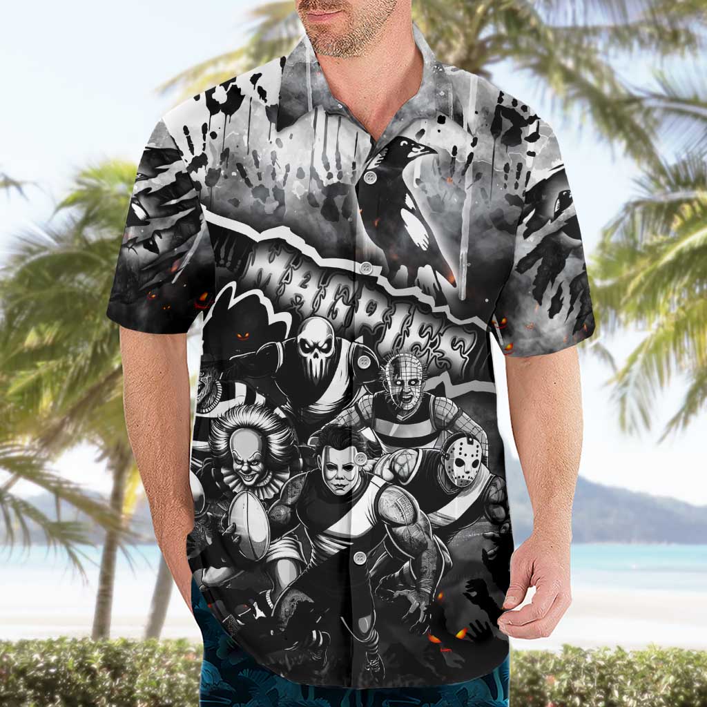 Step Into Horror Domain Magpies Football Hawaiian Shirt Halloween Horror Movie Characters - Aussie Hoodie