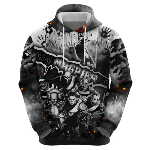 Step Into Horror Domain Magpies Football Hoodie Halloween Horror Movie Characters - Aussie Hoodie