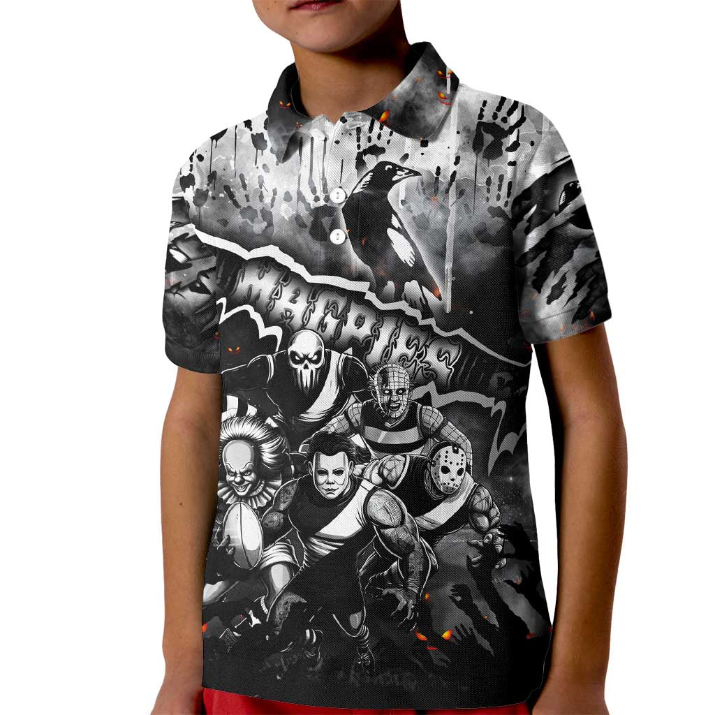 Step Into Horror Domain Magpies Football Kid Polo Shirt Halloween Horror Movie Characters - Aussie Hoodie
