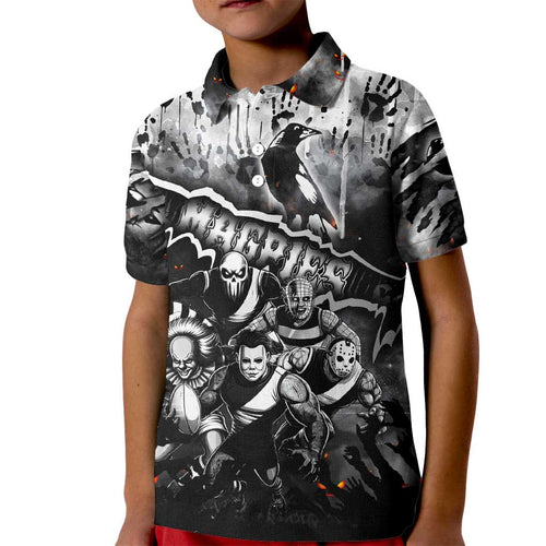 Step Into Horror Domain Magpies Football Kid Polo Shirt Halloween Horror Movie Characters - Aussie Hoodie