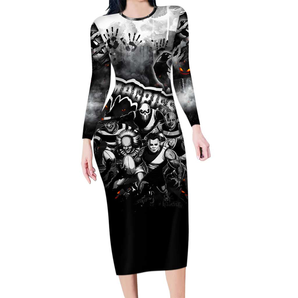Step Into Horror Domain Magpies Football Long Sleeve Bodycon Dress Halloween Horror Movie Characters - Aussie Hoodie