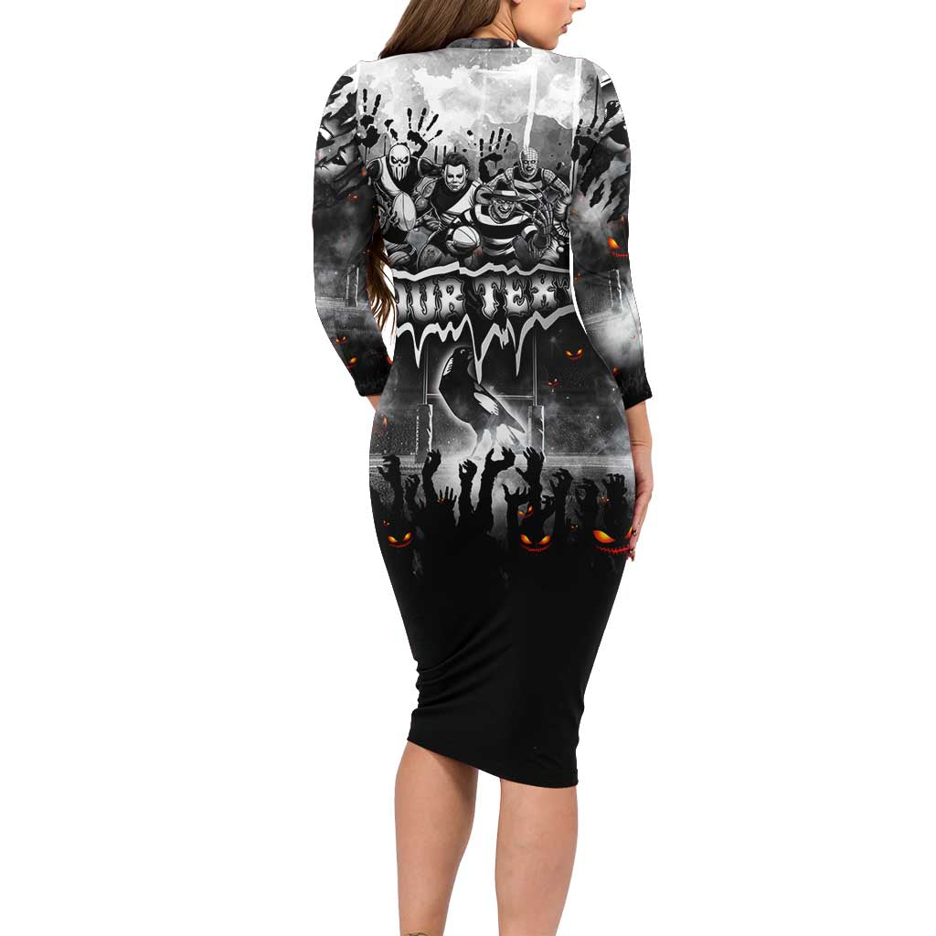 Step Into Horror Domain Magpies Football Long Sleeve Bodycon Dress Halloween Horror Movie Characters - Aussie Hoodie