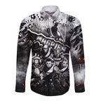 Step Into Horror Domain Magpies Football Long Sleeve Button Shirt Halloween Horror Movie Characters - Aussie Hoodie