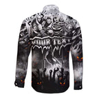 Step Into Horror Domain Magpies Football Long Sleeve Button Shirt Halloween Horror Movie Characters - Aussie Hoodie