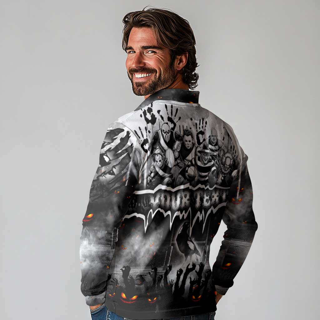 Step Into Horror Domain Magpies Football Long Sleeve Polo Shirt Halloween Horror Movie Characters - Aussie Hoodie