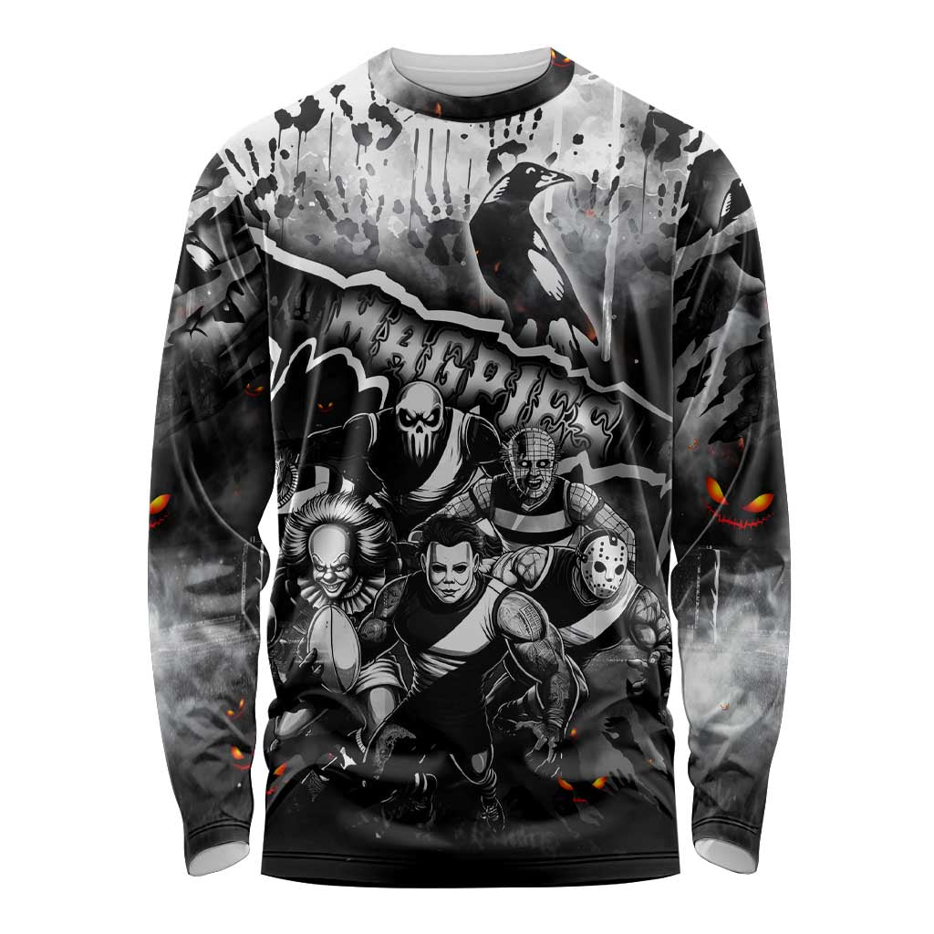 Step Into Horror Domain Magpies Football Long Sleeve Shirt Halloween Horror Movie Characters - Aussie Hoodie