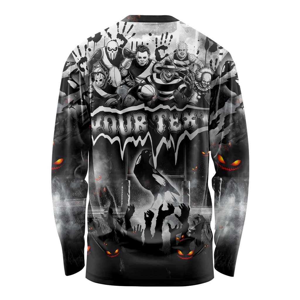 Step Into Horror Domain Magpies Football Long Sleeve Shirt Halloween Horror Movie Characters - Aussie Hoodie
