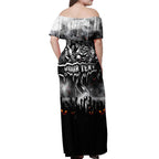 Step Into Horror Domain Magpies Football Off Shoulder Maxi Dress Halloween Horror Movie Characters - Aussie Hoodie