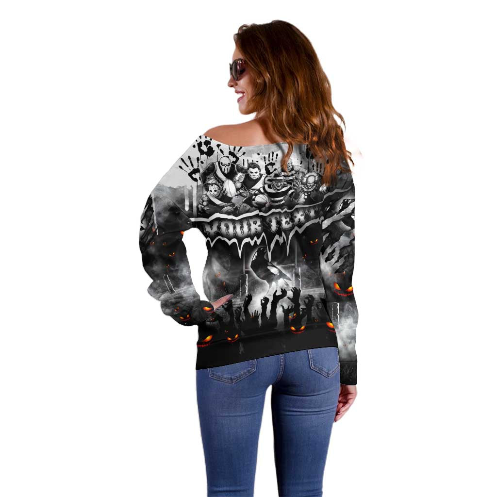 Step Into Horror Domain Magpies Football Off Shoulder Sweater Halloween Horror Movie Characters - Aussie Hoodie