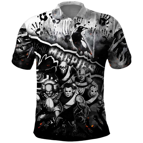 Step Into Horror Domain Magpies Football Polo Shirt Halloween Horror Movie Characters - Aussie Hoodie