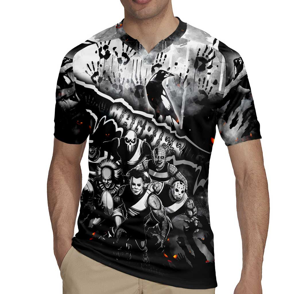 Step Into Horror Domain Magpies Football Rugby Jersey Halloween Horror Movie Characters - Aussie Hoodie
