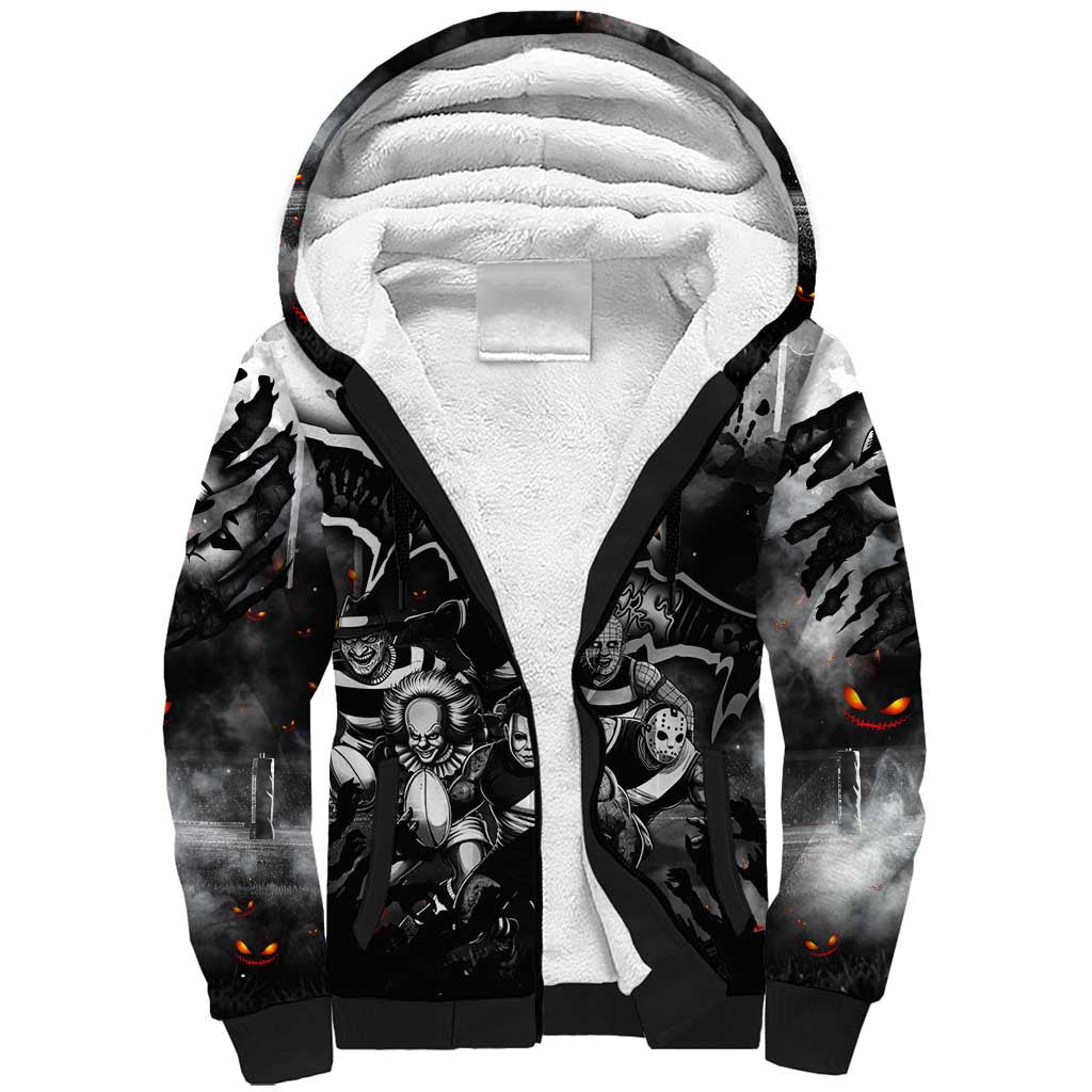 Step Into Horror Domain Magpies Football Sherpa Hoodie Halloween Horror Movie Characters - Aussie Hoodie