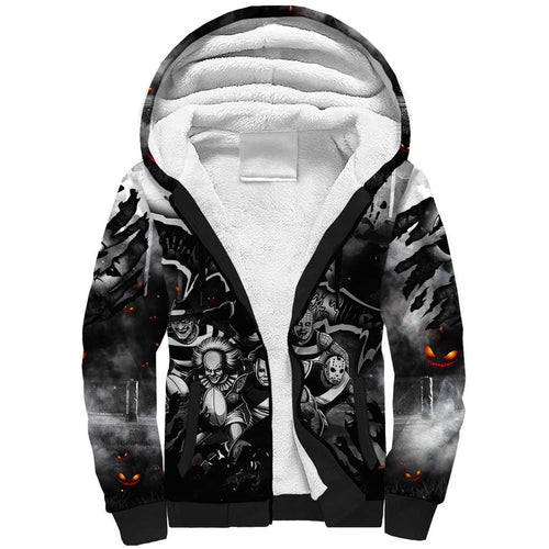 Step Into Horror Domain Magpies Football Sherpa Hoodie Halloween Horror Movie Characters - Aussie Hoodie