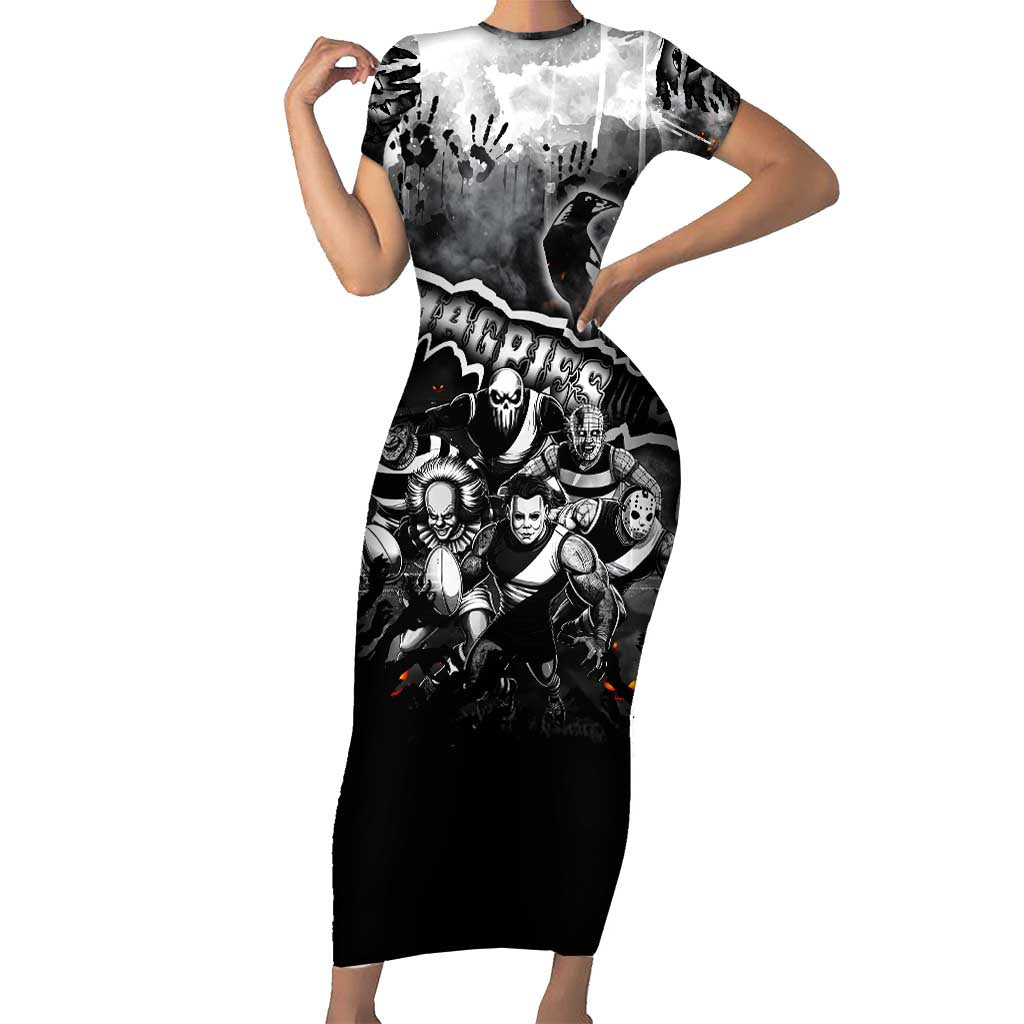 Step Into Horror Domain Magpies Football Short Sleeve Bodycon Dress Halloween Horror Movie Characters - Aussie Hoodie