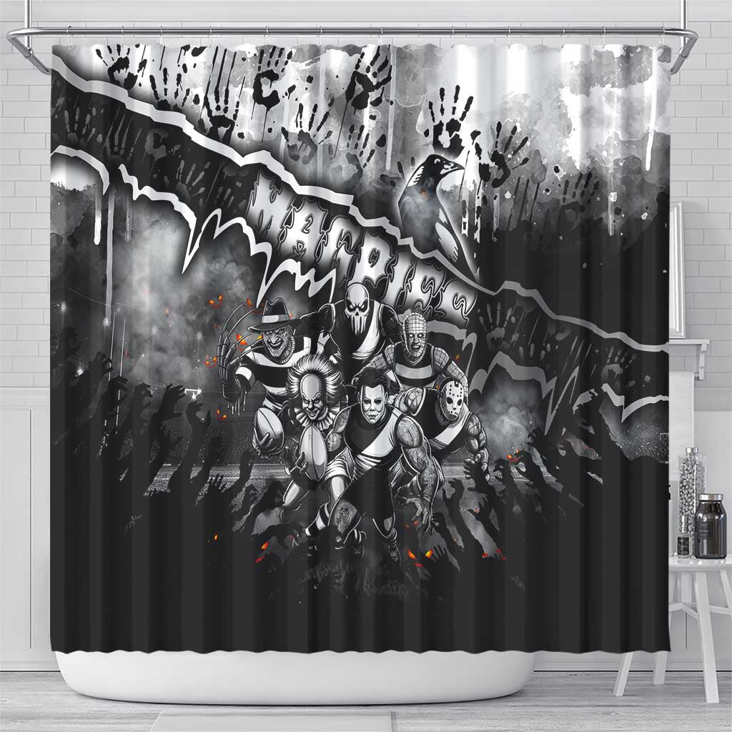 Step Into Horror Domain Magpies Football Shower Curtain Halloween Horror Movie Characters - Aussie Hoodie