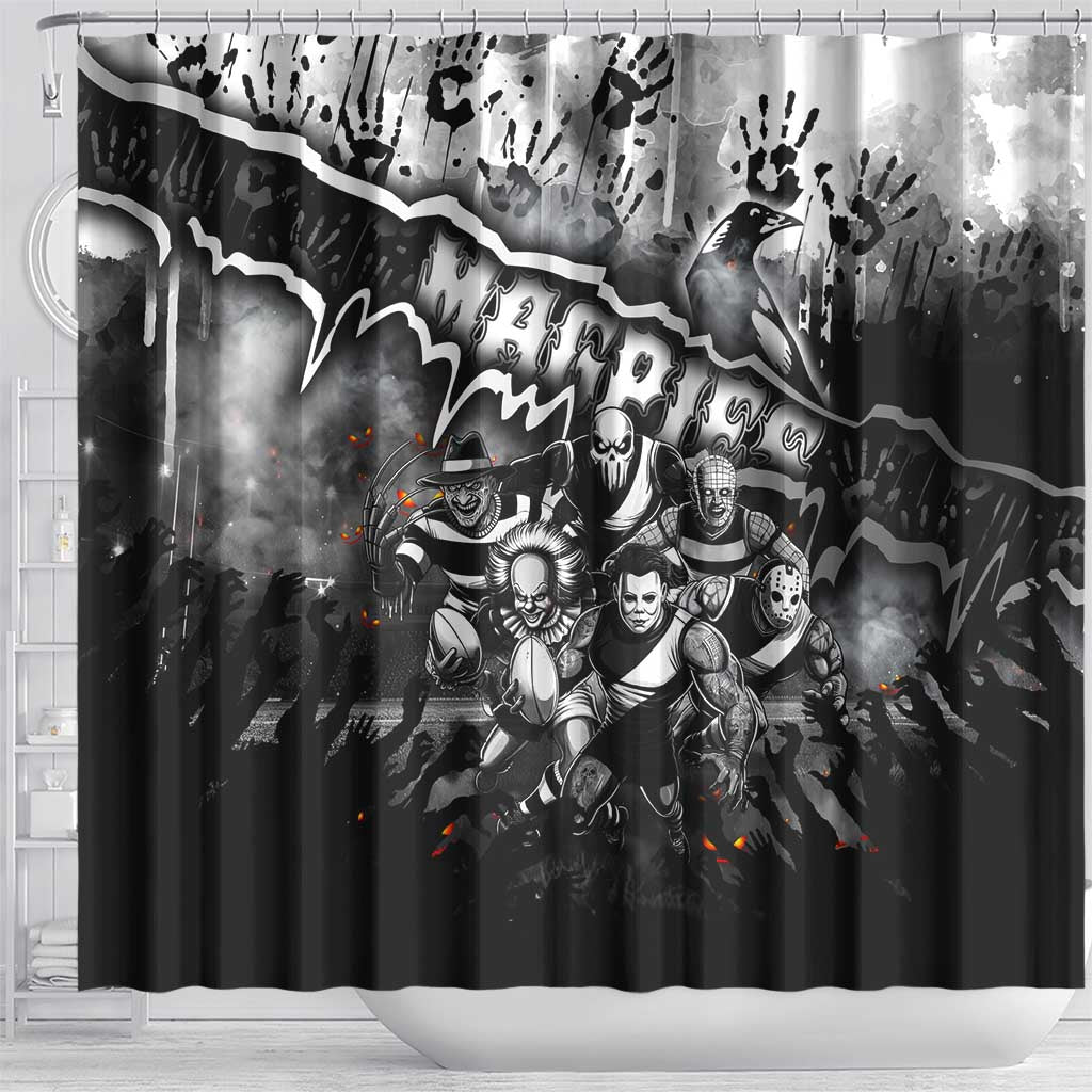 Step Into Horror Domain Magpies Football Shower Curtain Halloween Horror Movie Characters - Aussie Hoodie