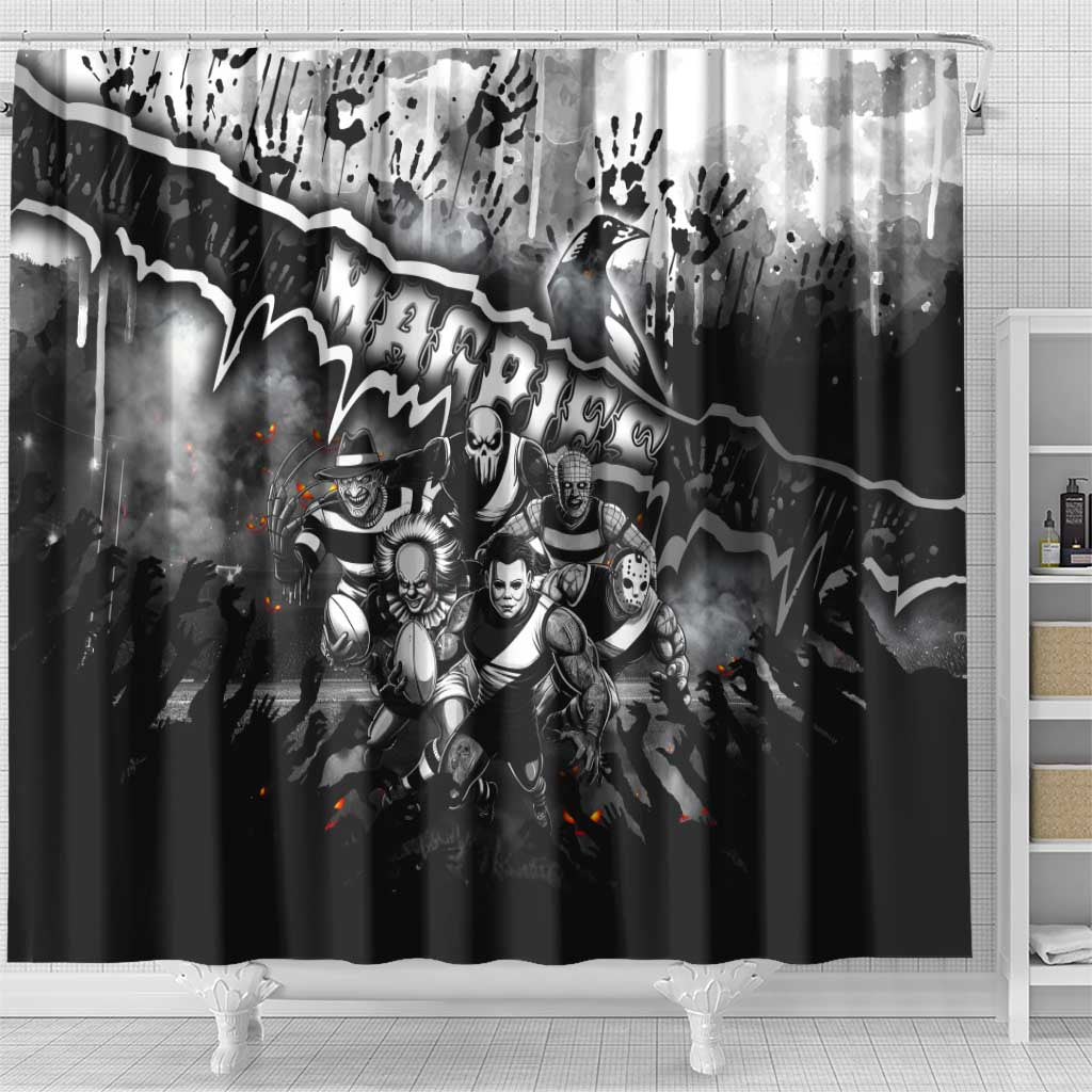 Step Into Horror Domain Magpies Football Shower Curtain Halloween Horror Movie Characters - Aussie Hoodie