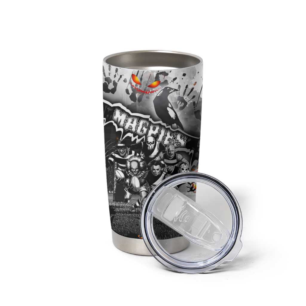 Step Into Horror Domain Magpies Football Tumbler Cup Halloween Horror Movie Characters - Aussie Hoodie