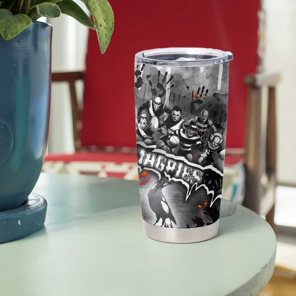Step Into Horror Domain Magpies Football Tumbler Cup Halloween Horror Movie Characters - Aussie Hoodie
