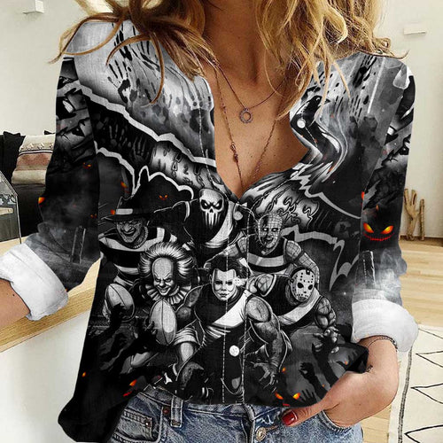 Step Into Horror Domain Magpies Football Women Casual Shirt Halloween Horror Movie Characters - Aussie Hoodie