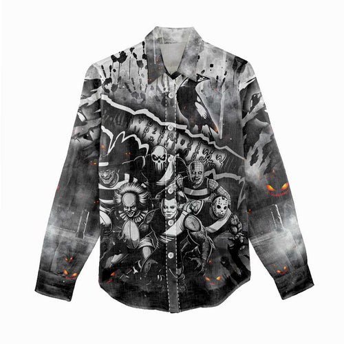 Step Into Horror Domain Magpies Football Women Casual Shirt Halloween Horror Movie Characters - Aussie Hoodie
