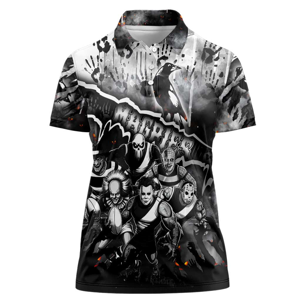 Step Into Horror Domain Magpies Football Women Polo Shirt Halloween Horror Movie Characters - Aussie Hoodie