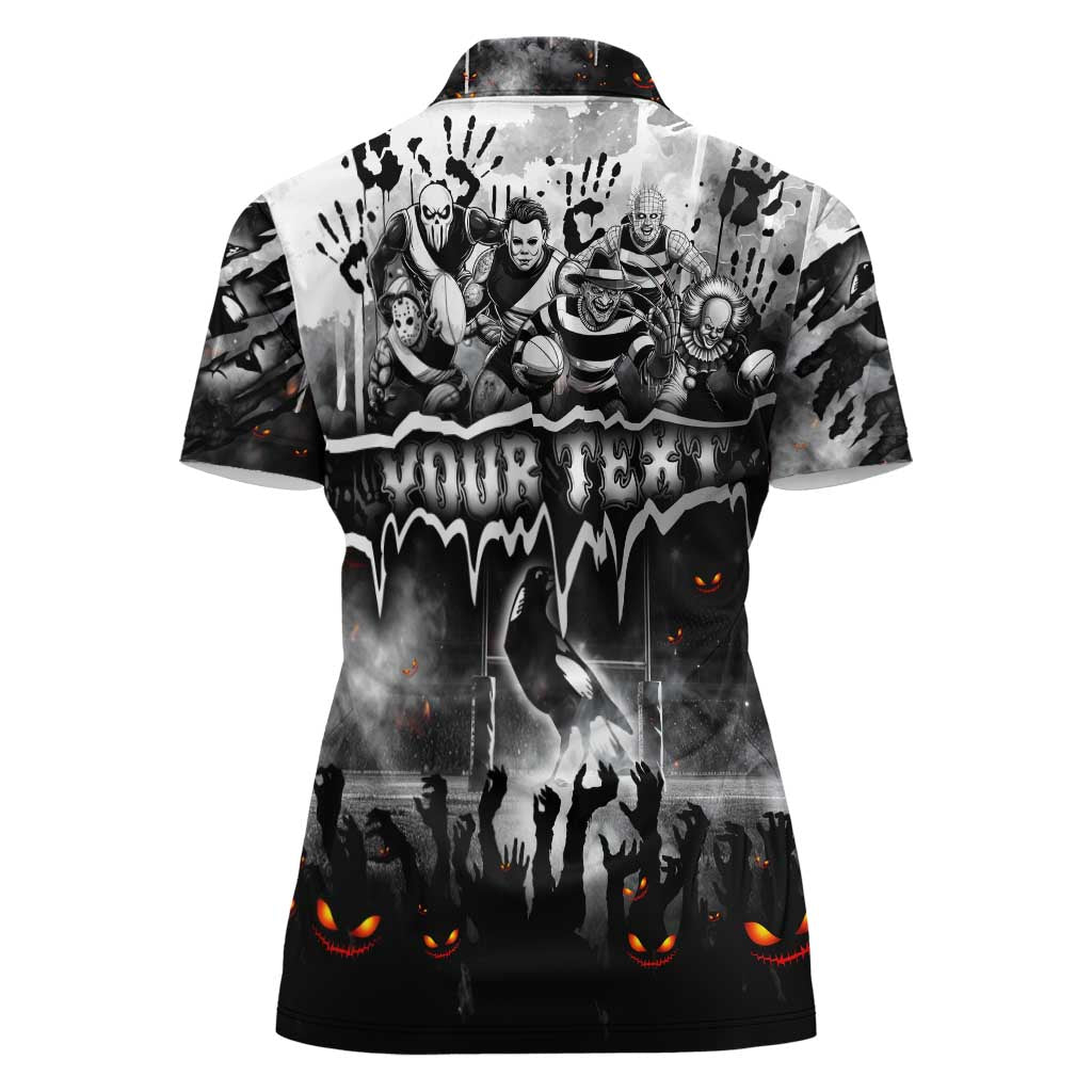 Step Into Horror Domain Magpies Football Women Polo Shirt Halloween Horror Movie Characters - Aussie Hoodie