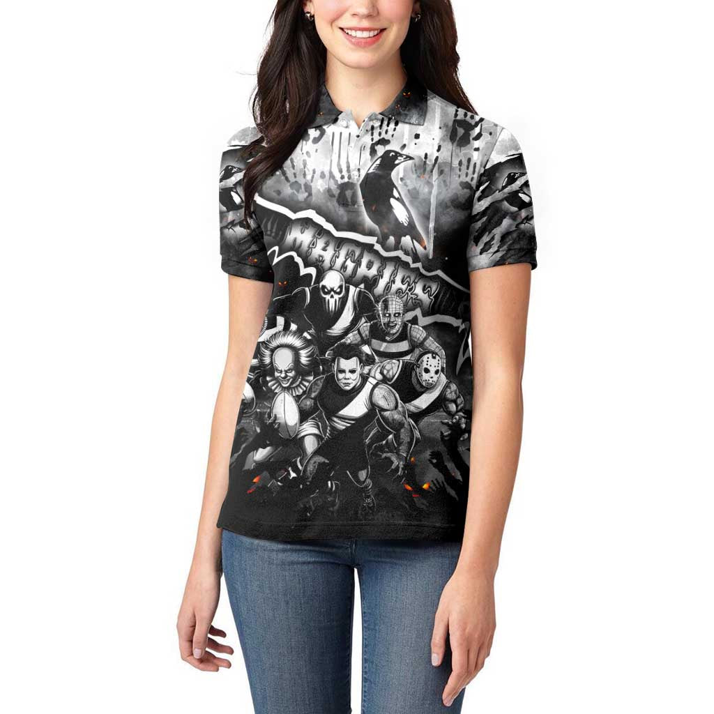 Step Into Horror Domain Magpies Football Women Polo Shirt Halloween Horror Movie Characters - Aussie Hoodie