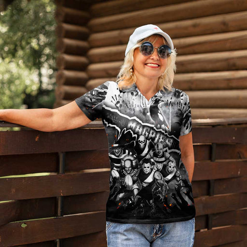 Step Into Horror Domain Magpies Football Women Polo Shirt Halloween Horror Movie Characters - Aussie Hoodie