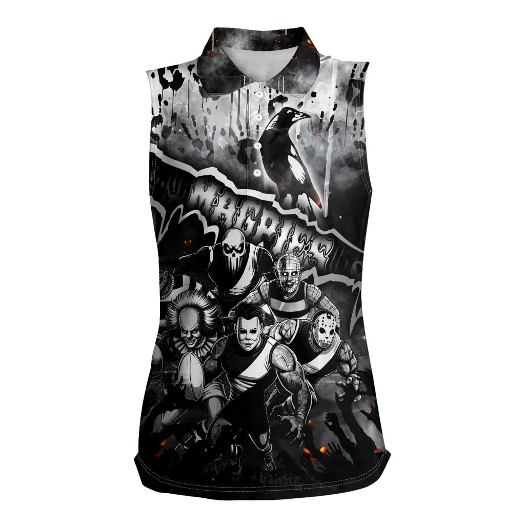Step Into Horror Domain Magpies Football Women Sleeveless Polo Shirt Halloween Horror Movie Characters - Aussie Hoodie