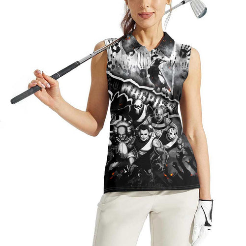 Step Into Horror Domain Magpies Football Women Sleeveless Polo Shirt Halloween Horror Movie Characters - Aussie Hoodie