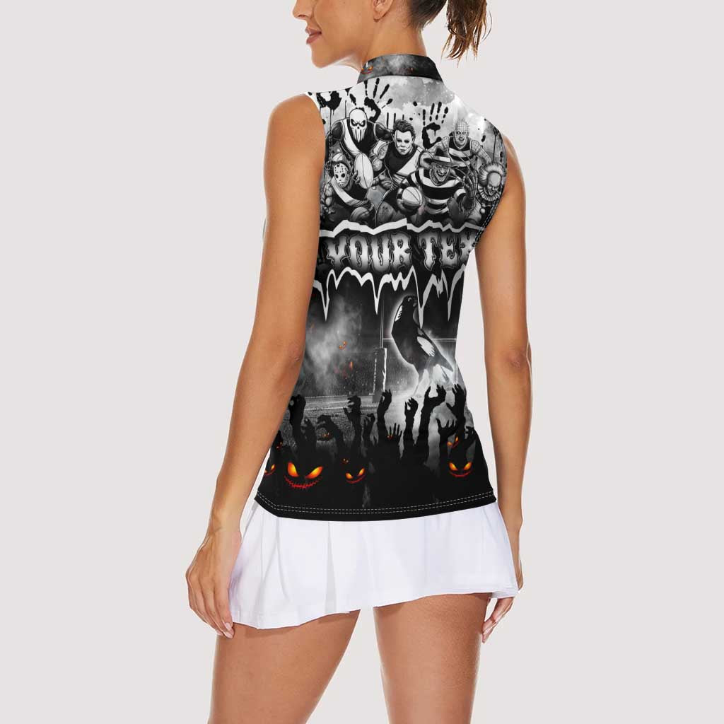 Step Into Horror Domain Magpies Football Women Sleeveless Polo Shirt Halloween Horror Movie Characters - Aussie Hoodie