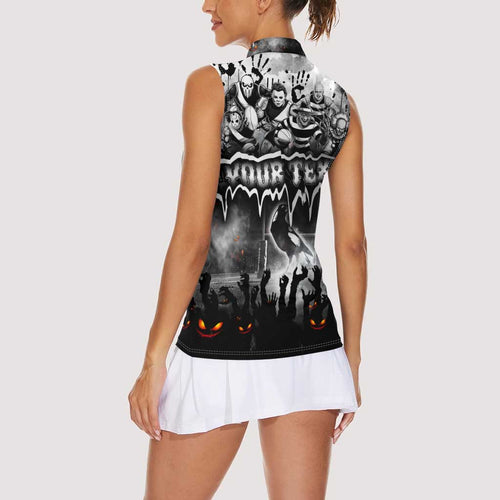Step Into Horror Domain Magpies Football Women Sleeveless Polo Shirt Halloween Horror Movie Characters - Aussie Hoodie