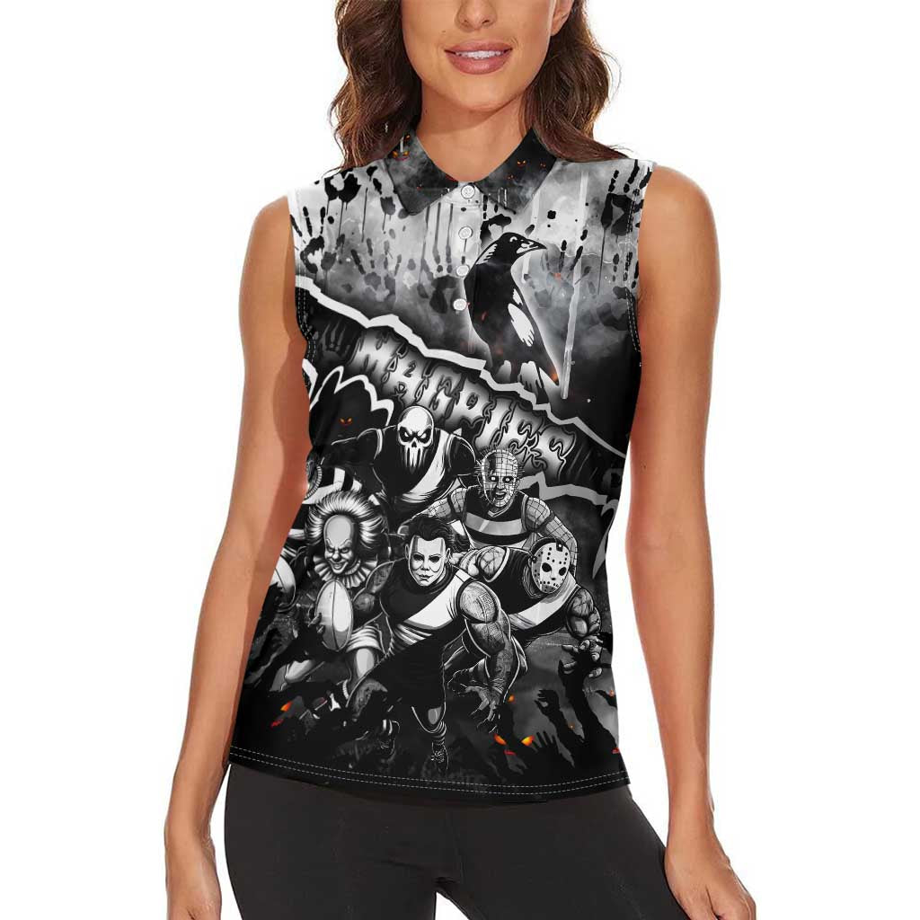 Step Into Horror Domain Magpies Football Women Sleeveless Polo Shirt Halloween Horror Movie Characters - Aussie Hoodie