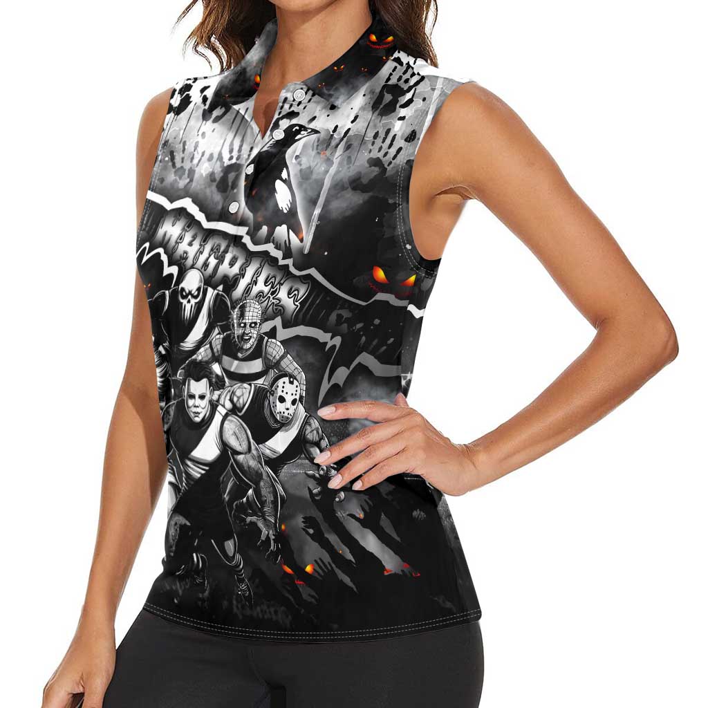 Step Into Horror Domain Magpies Football Women Sleeveless Polo Shirt Halloween Horror Movie Characters - Aussie Hoodie