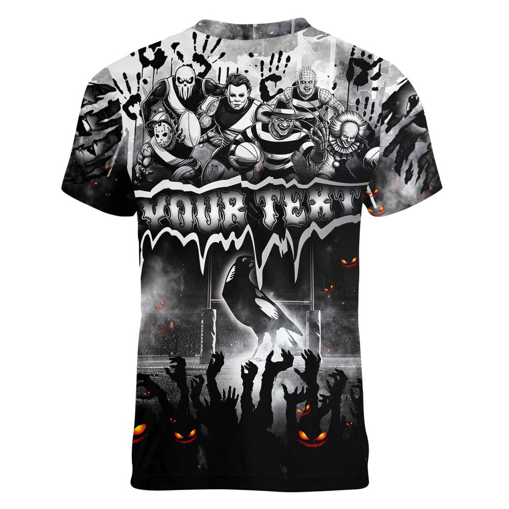 Step Into Horror Domain Magpies Football Women V-Neck T-Shirt Halloween Horror Movie Characters - Aussie Hoodie