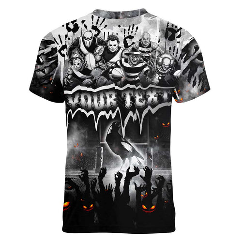 Step Into Horror Domain Magpies Football Women V-Neck T-Shirt Halloween Horror Movie Characters - Aussie Hoodie