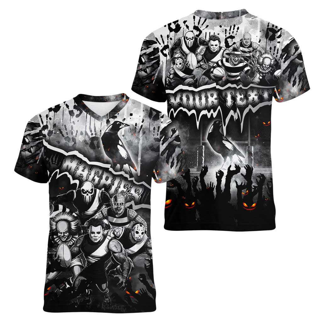 Step Into Horror Domain Magpies Football Women V-Neck T-Shirt Halloween Horror Movie Characters - Aussie Hoodie