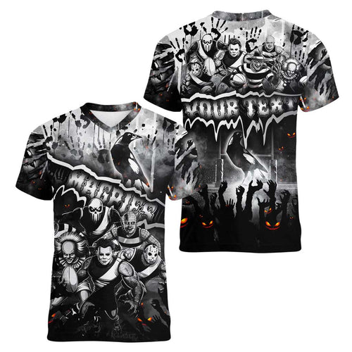 Step Into Horror Domain Magpies Football Women V-Neck T-Shirt Halloween Horror Movie Characters - Aussie Hoodie