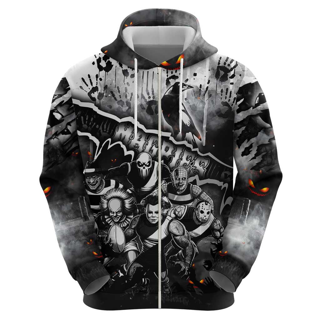 Step Into Horror Domain Magpies Football Zip Hoodie Halloween Horror Movie Characters - Aussie Hoodie