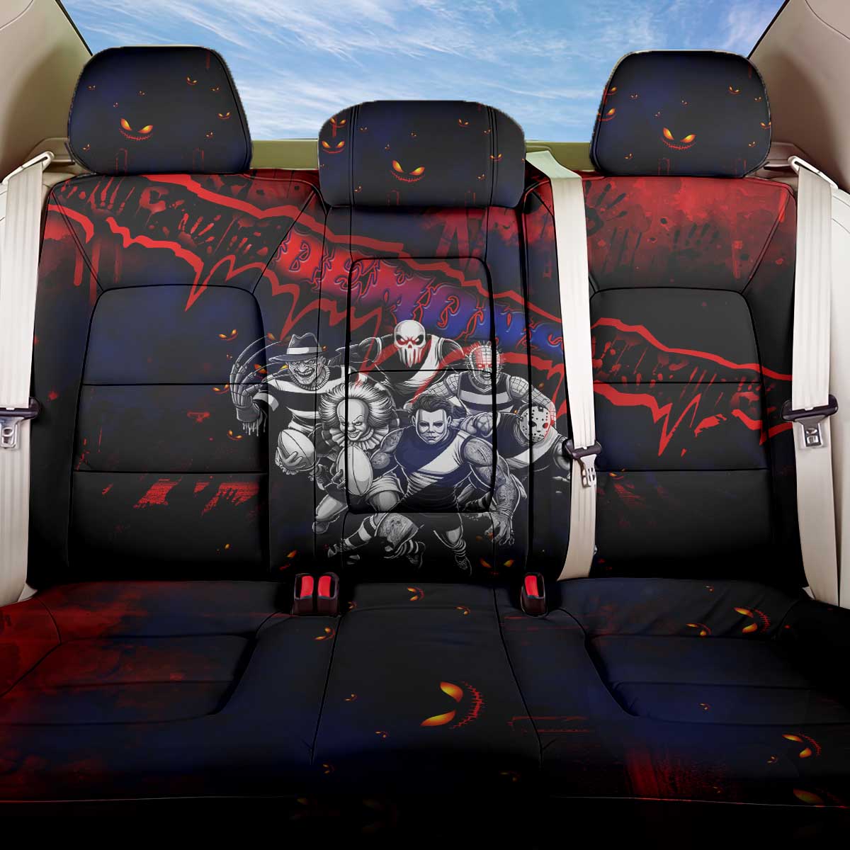 Step Into Horror Domain Demons Football Back Car Seat Cover Halloween Horror Movie Characters - Aussie Hoodie