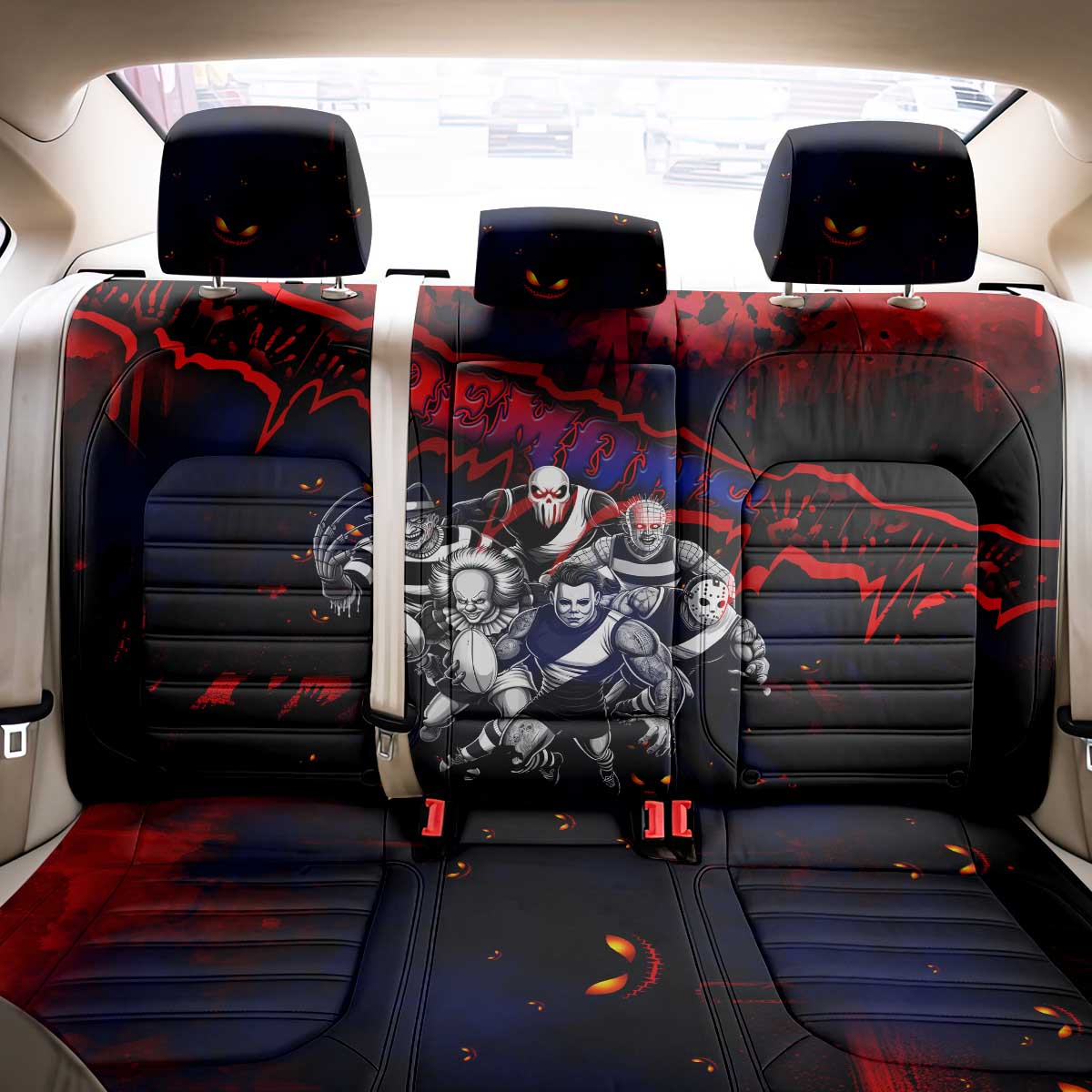 Step Into Horror Domain Demons Football Back Car Seat Cover Halloween Horror Movie Characters - Aussie Hoodie
