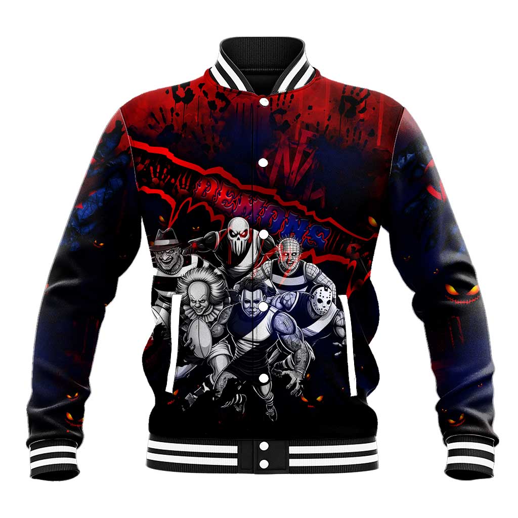 Step Into Horror Domain Demons Football Baseball Jacket Halloween Horror Movie Characters - Aussie Hoodie