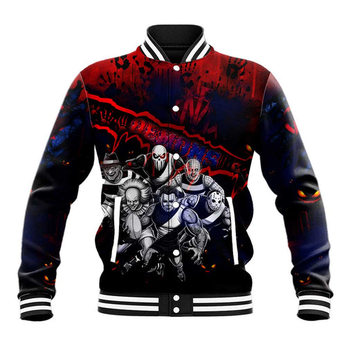 Step Into Horror Domain Demons Football Baseball Jacket Halloween Horror Movie Characters - Aussie Hoodie
