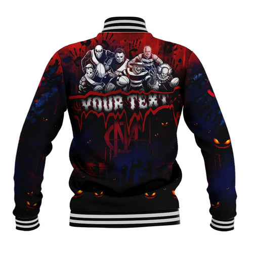 Step Into Horror Domain Demons Football Baseball Jacket Halloween Horror Movie Characters - Aussie Hoodie