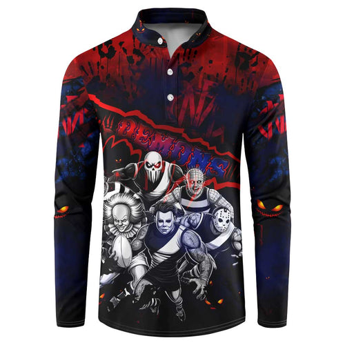 Step Into Horror Domain Demons Football Button Sweatshirt Halloween Horror Movie Characters - Aussie Hoodie