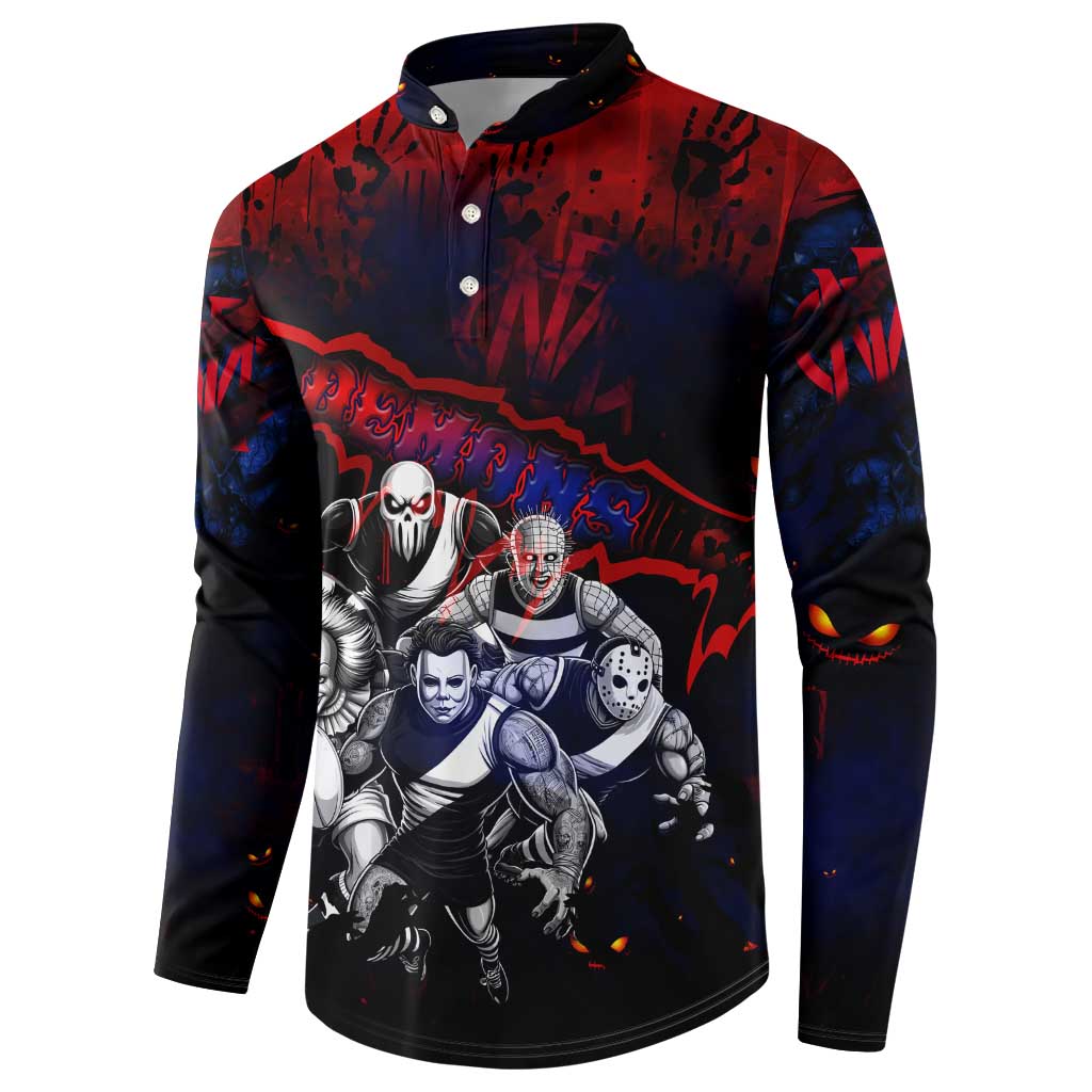 Step Into Horror Domain Demons Football Button Sweatshirt Halloween Horror Movie Characters - Aussie Hoodie