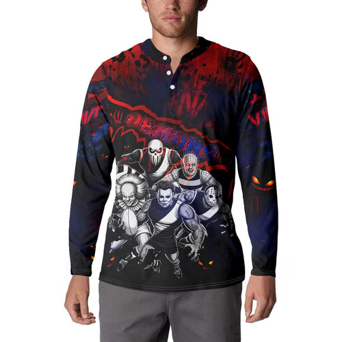 Step Into Horror Domain Demons Football Button Sweatshirt Halloween Horror Movie Characters - Aussie Hoodie