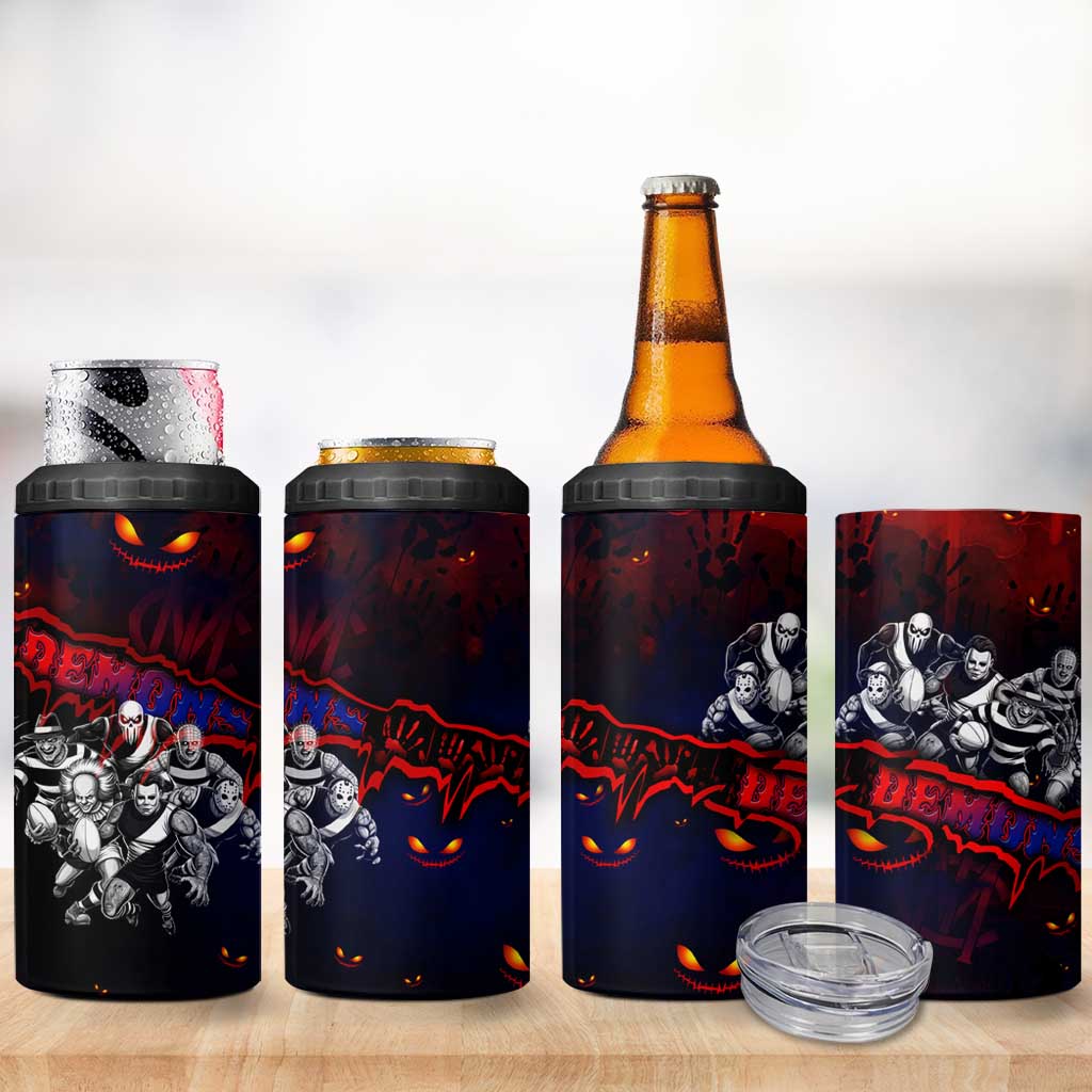 Step Into Horror Domain Demons Football 4 in 1 Can Cooler Tumbler Halloween Horror Movie Characters - Aussie Hoodie