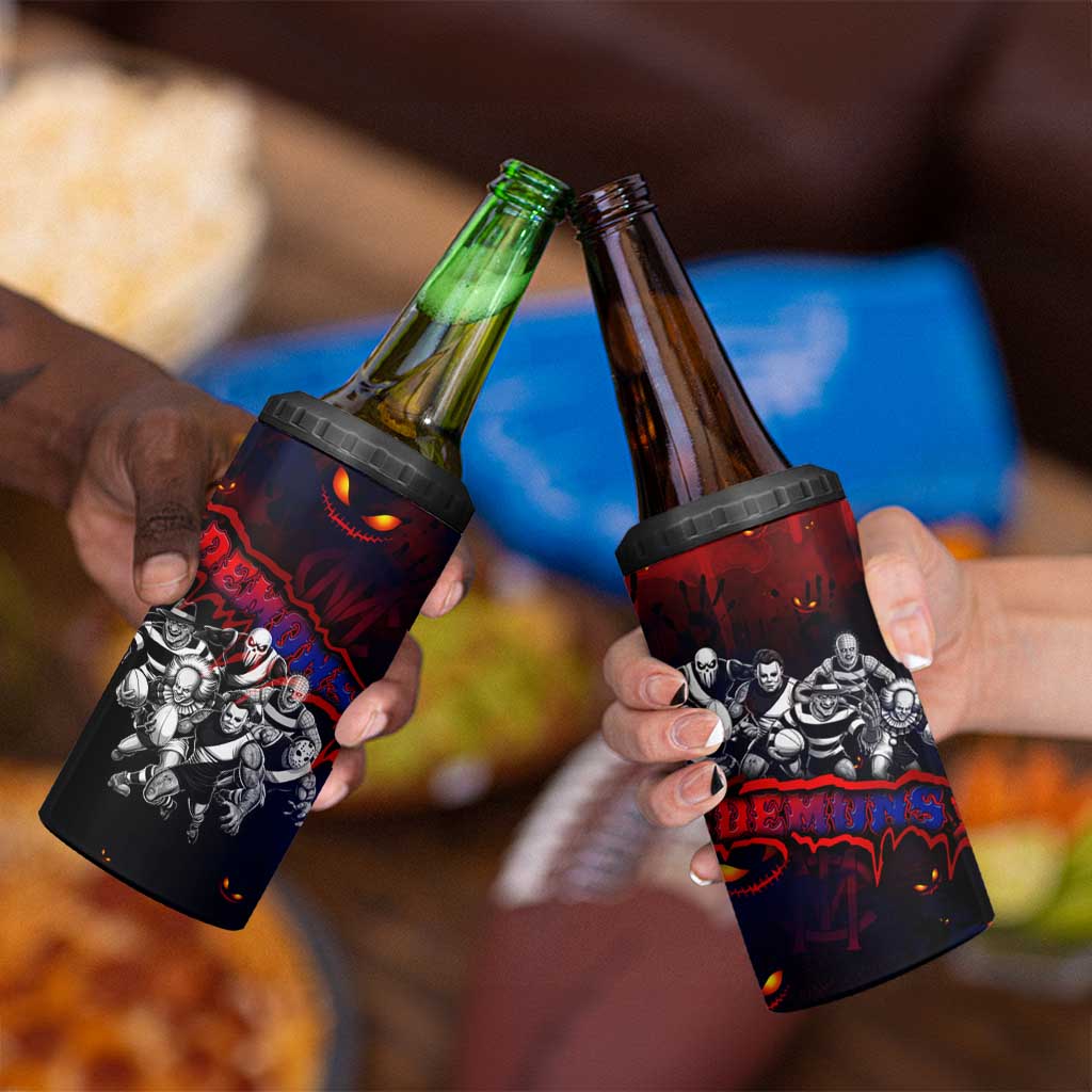 Step Into Horror Domain Demons Football 4 in 1 Can Cooler Tumbler Halloween Horror Movie Characters - Aussie Hoodie